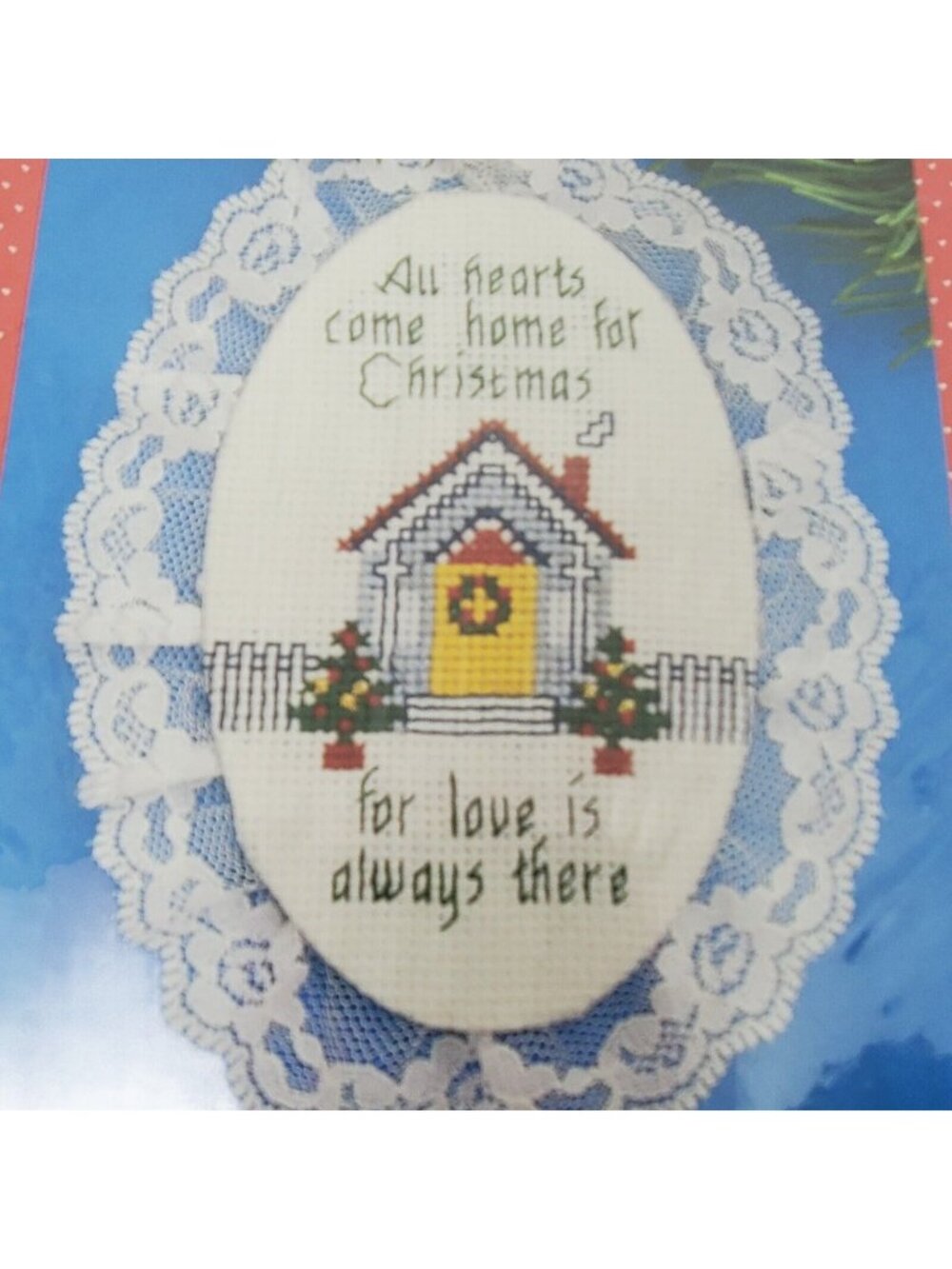 Vtg Designs For The Needle Lace Christmas Ornament Kit Hearts Come Home #1224